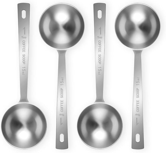 4Pcs Coffee Scoop Spoon - 1 Tablespoon 15ML Stainless Steel Long Handle Measuring Spoons for Ground Coffee, Loose Tea and Powder