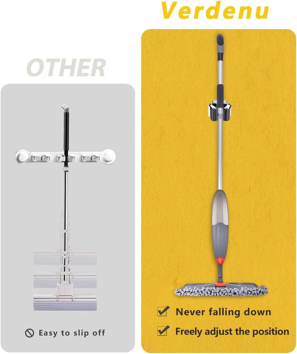 Verdenu 10 Pack Broom Holder Wall Mount, Mop and Broom Holder Wall Mount, Stainless Steel Command Broom Holder with Screws, Garden Tool Storage Organizer for Kitchen, Home, Bathroom, Garage, Grey