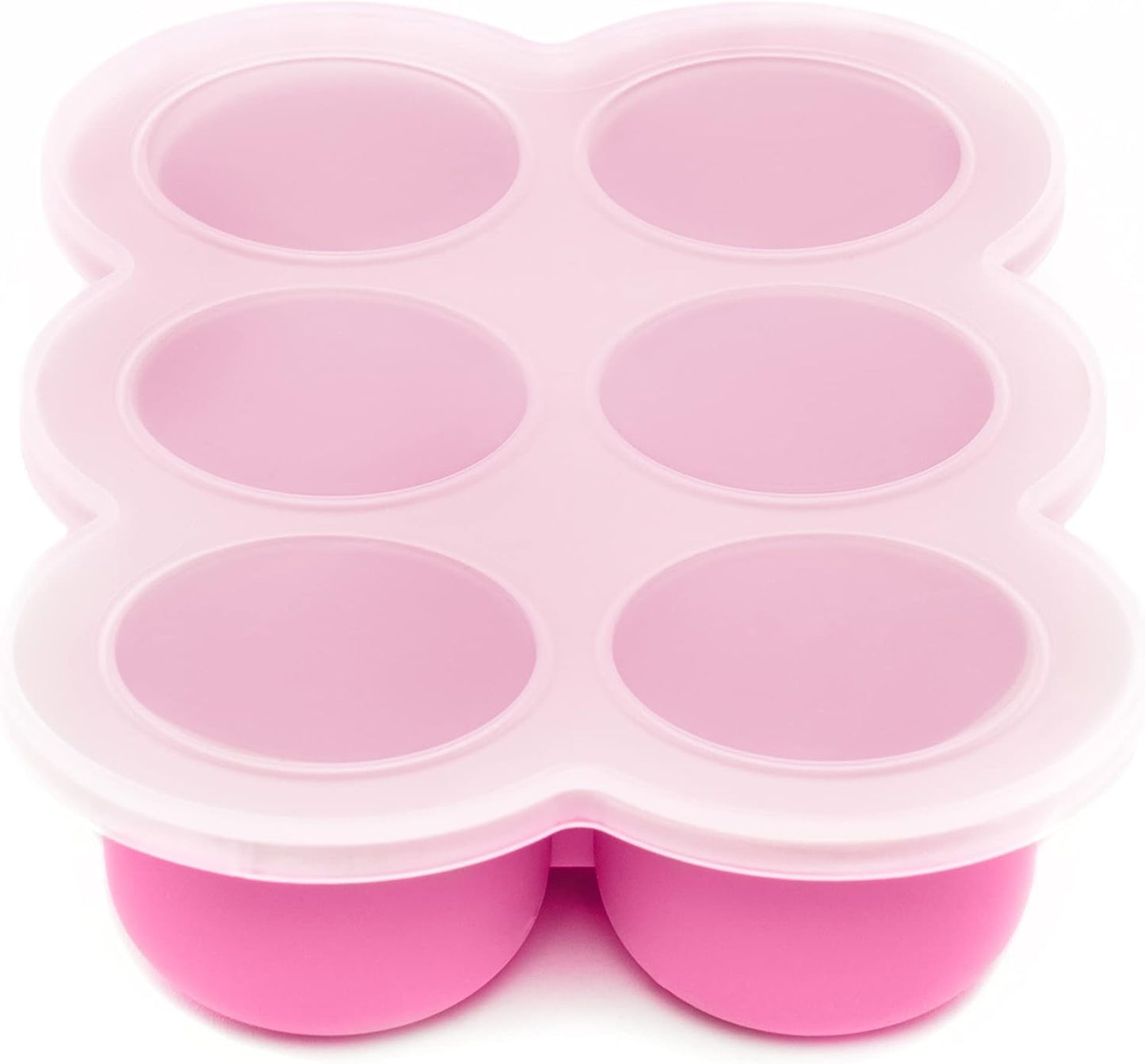 WeeSprout Silicone Freezer Tray with Clip on Lid Perfect Food Storage Container for Homemade Baby Food, Vegetable, Fruit Purees, and Breast Milk (Bright Pink, Six 3 Ounce Sections)