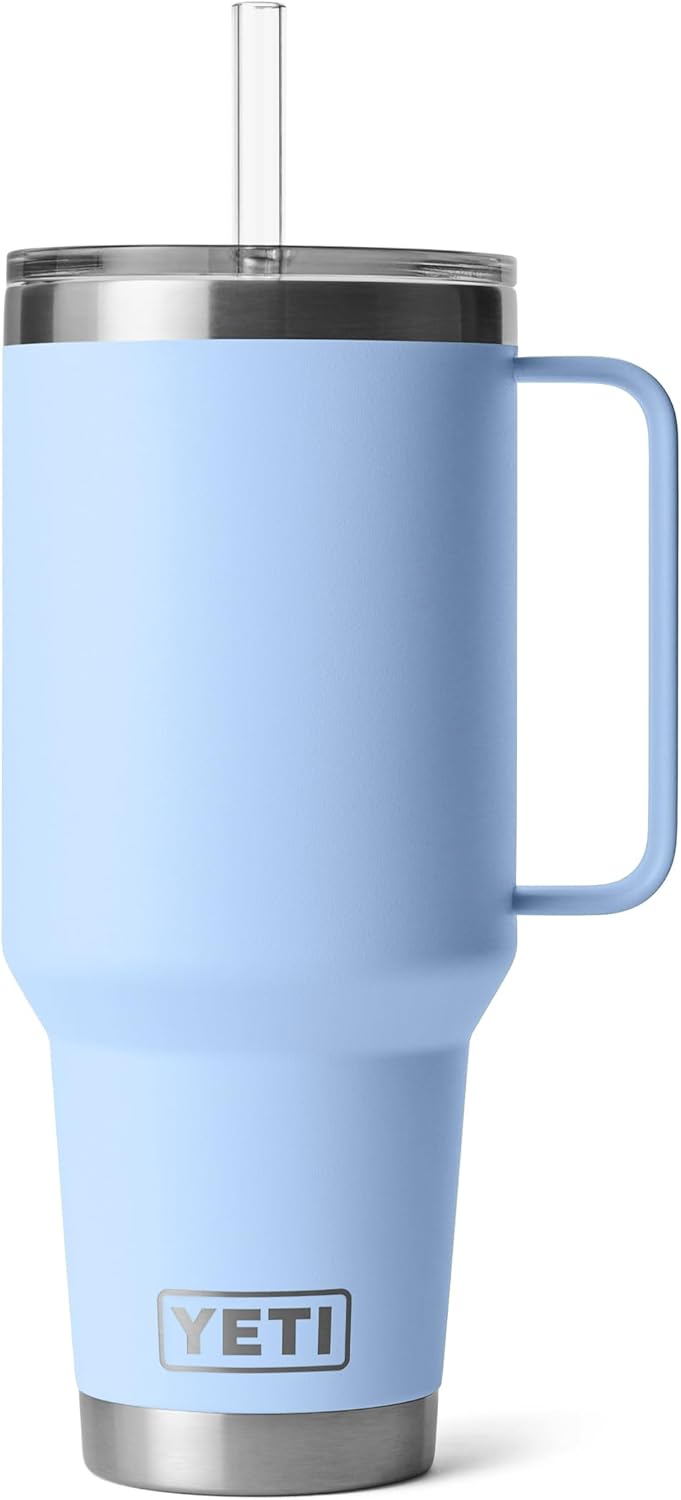YETI Rambler 42 oz Tumbler with Handle and Straw Lid, Travel Mug Water Tumbler, Vacuum Insulated Cup with Handle, Stainless Steel, Big Sky Blue