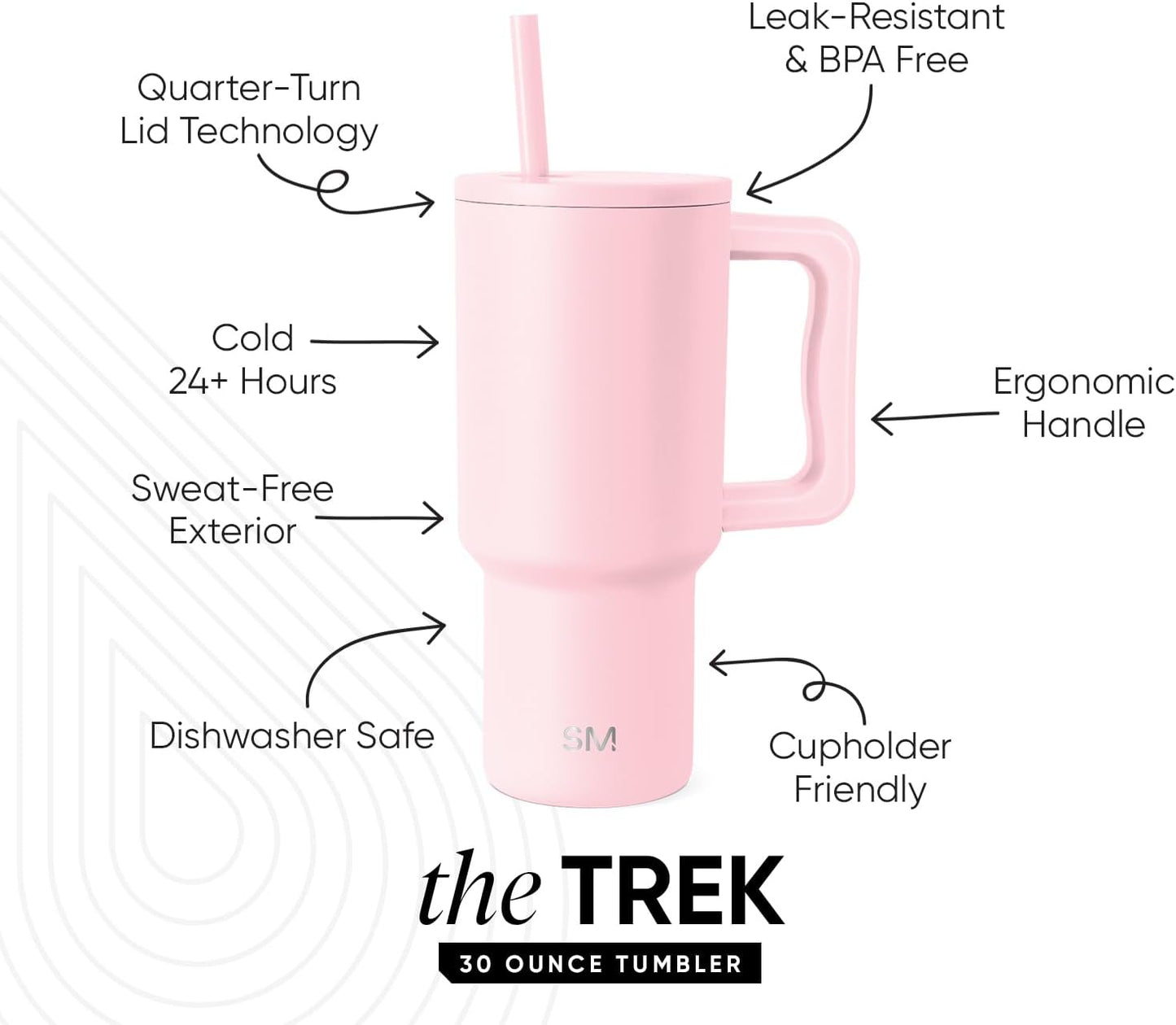 Simple Modern 30 oz Trek Tumbler with Handle and Straw Lid | Cup Holder Friendly Insulated Stainless Steel Travel Mug | Blush (Pack of 12)