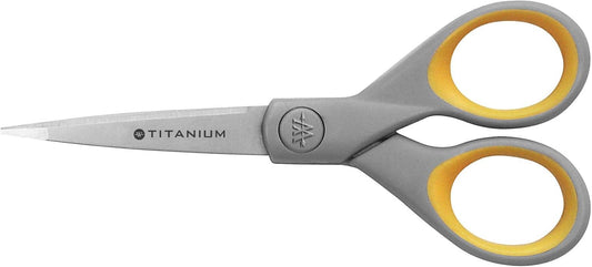 Westcott 13525 5-Inch Pointed Titanium-Bonded Crafting Scissors with Soft Handles, Gray/Yellow