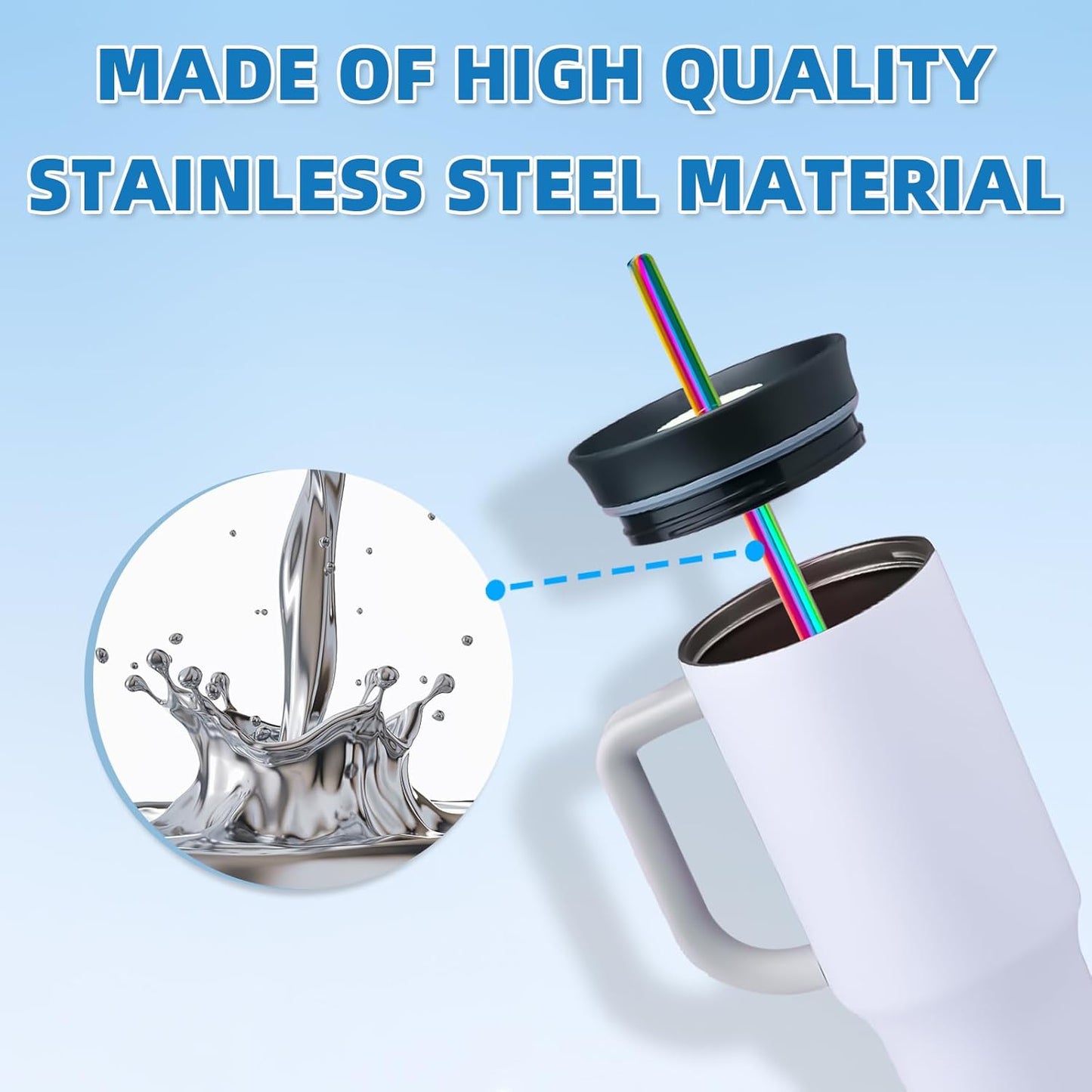 Stainless Steel Straws for Owala Insulated Bottle 40oz Tumbler 6x Metal Replacement Straws 8mm with Cleaning Brush for Owala 40oz (Colorful, 6x Straight 8mm)