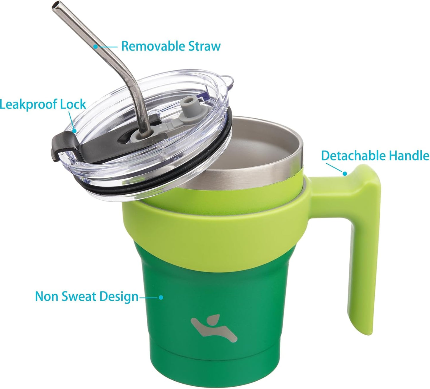 10 oz Tumbler with Handle and 2 Straw 2 Lid, Insulated Water Bottle Stainless Steel Vacuum Cup Reusable Travel Mug,Matcha Green