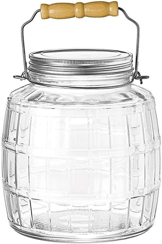 Anchor Hocking 1 Gallon Glass Barrel Jar with Lid (2 piece, brushed metal, screwable)