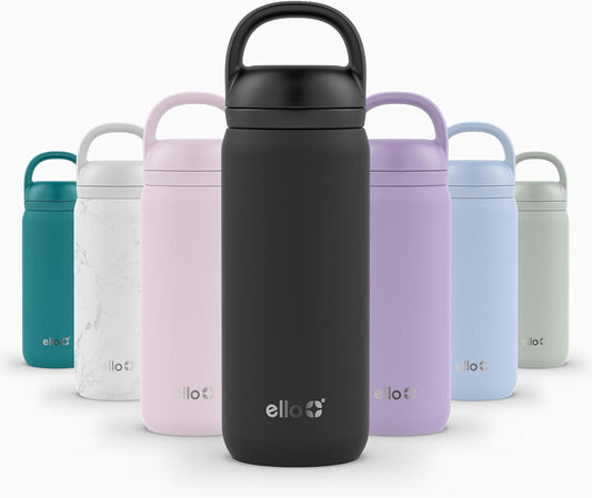 Ello Cooper Twist 18oz Kids Stainless Steel Water Bottle with Chug Lid | Leak Proof Double Walled and Vacuum Insulated | Fits Car Cupholder | Built in Carry Loop | Dishwasher Safe | Black