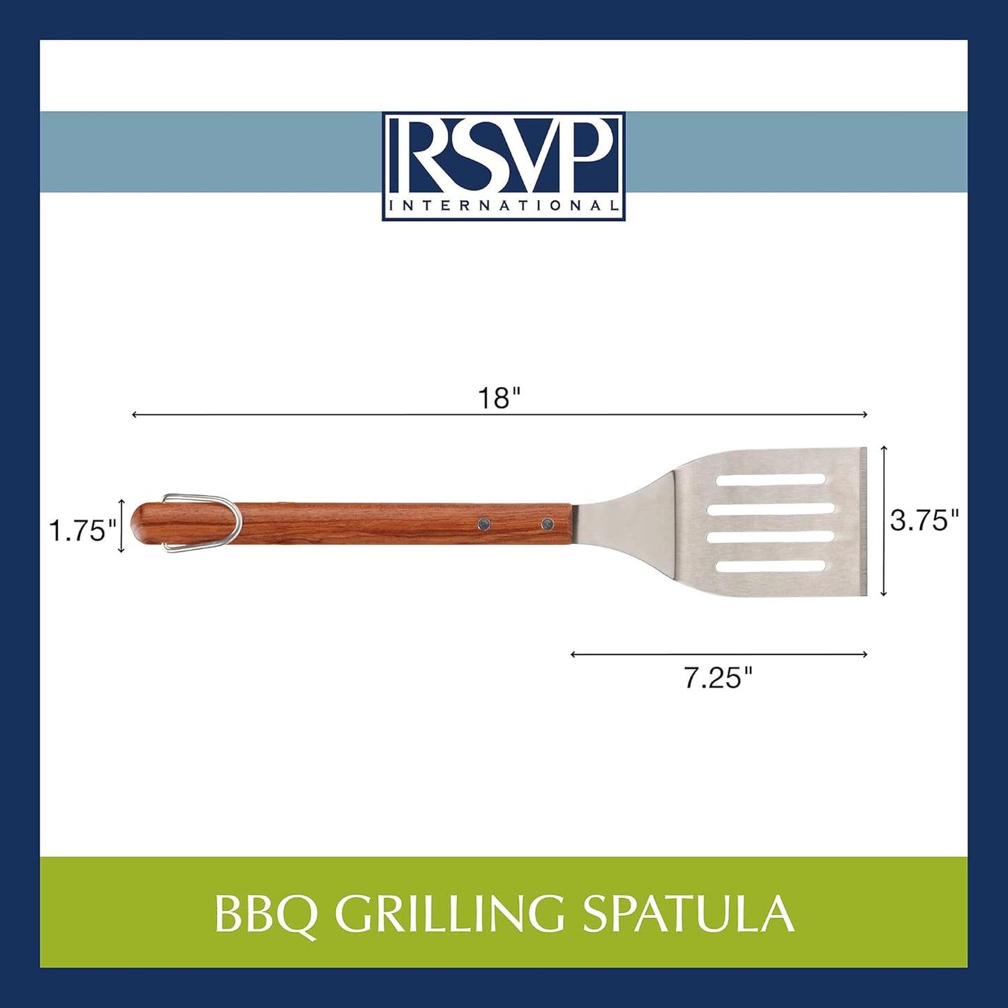 RSVP International Endurance BBQ Grill Spatula Flipper, 18" | Flip Burgers & Other Food w/ Long Handle that Keeps Hands Safe from Fire | Made from Stainless Steel & Rosewood