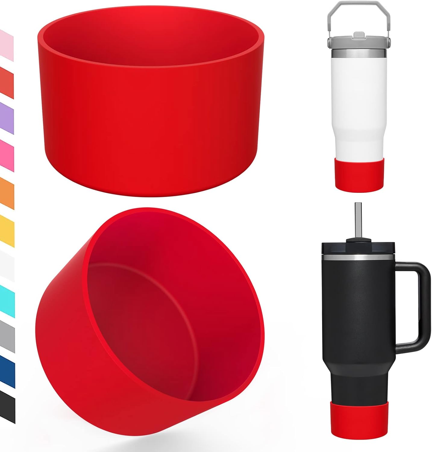 Upgrade 2PCS Protective Silicone Boot Bumper for Stanley Quencher Adventure 40oz 30oz IceFlow 20oz 30oz Tumbler, Water Bottle Bottom Sleeve Cover Accessories for Stanley Mug Cup(Red)