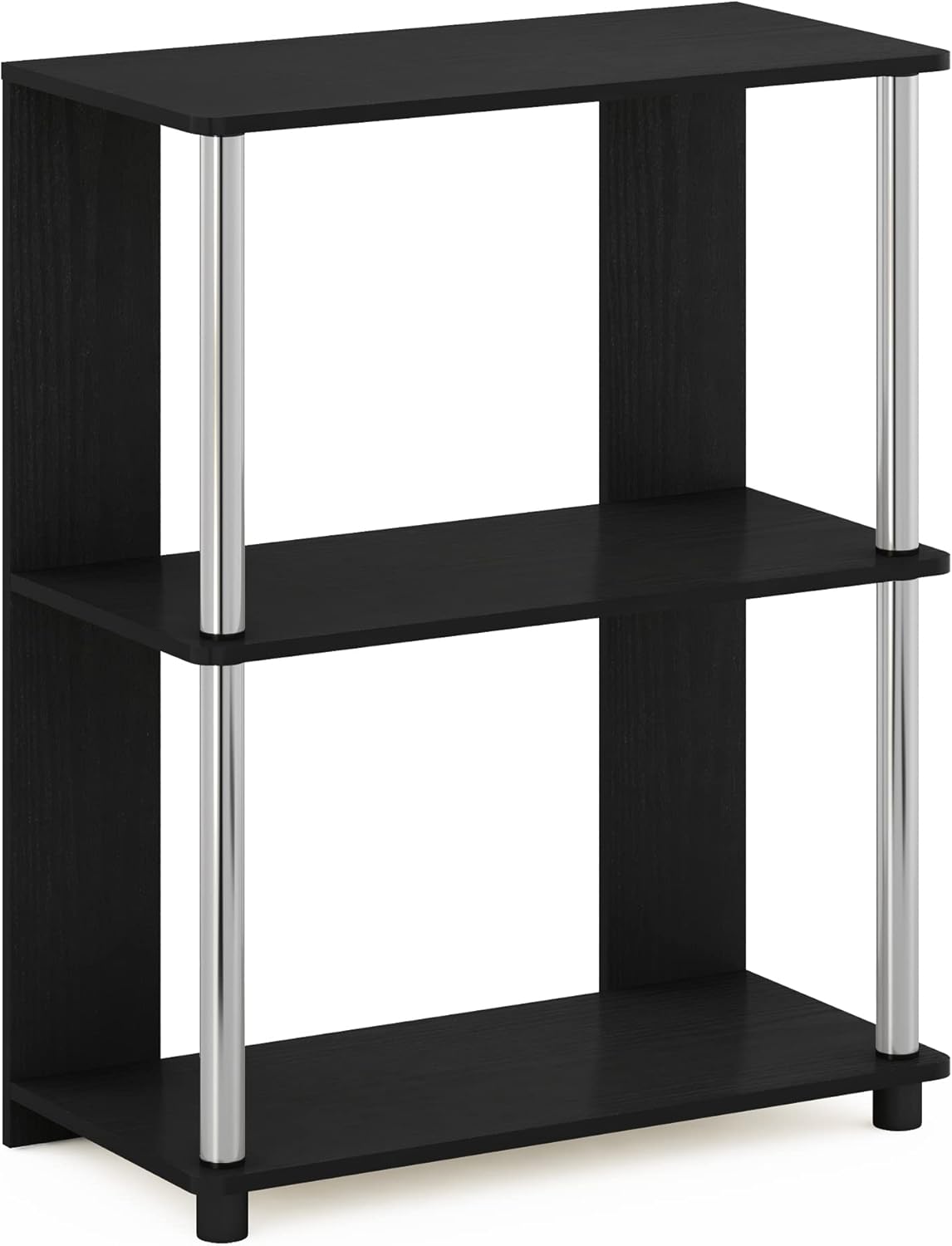 Furinno Jaya Simple Design 3-Tier Bookcase/Bookshelf/Display Rack with Stainless Steel Tubes, Americano