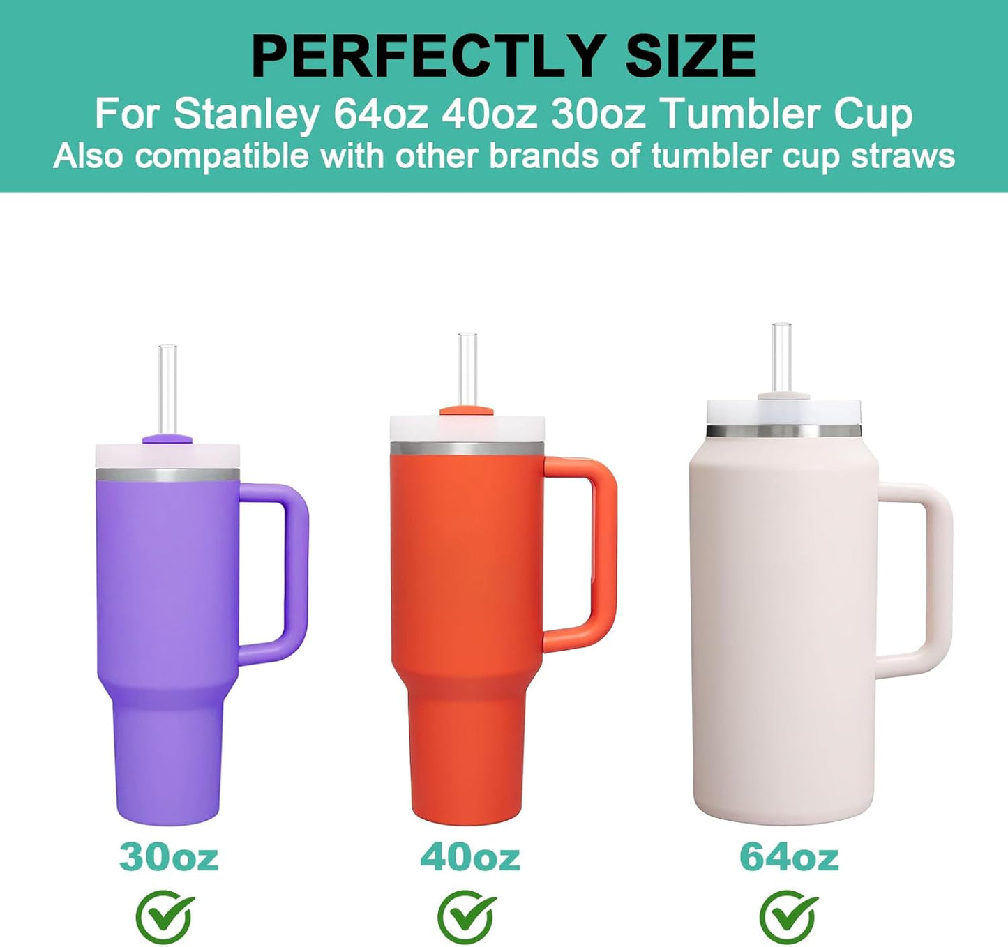 Aillwith 12 PCS Replacement Straws for Stanley Cup 40 oz 30 oz 64 oz Tumbler, Reusable Drinking Straws with Cleaning Brush for Stanley Cup Accessorie, BPA Free, Dishwasher Safe