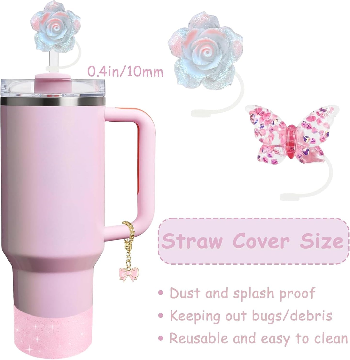 Stanley Cup Accessories Set,Including 2 Pcs 0.4in Straw Cover, 1 Silicone Spill-Proof Stopper Set of 3, 1 Cute Maple Handle Charm, 1 Silicone Boot Fits Stanley 40&30 Oz Tumbler (Peony 2.0)