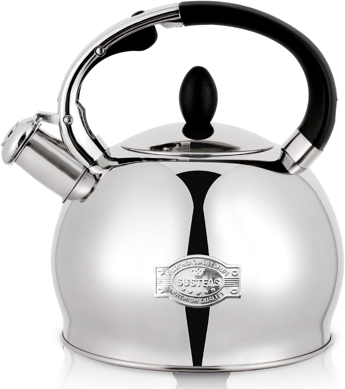 SUSTEAS Stove Top Whistling Tea Kettle - Food Grade Stainless Steel Teakettle Teapot with Cool Touch Ergonomic Handle, With 1 Silicone Pinch Mitt Included,2.64 Quart(SILVER)