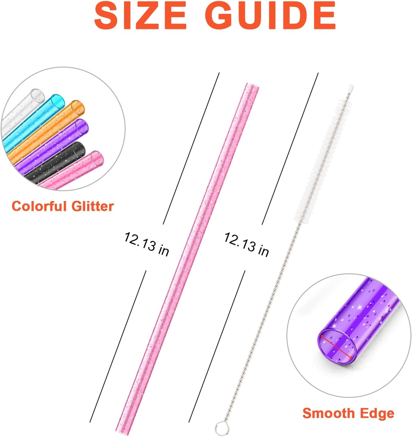 12 Pack Color Replacement Straws for Stanley 40oz 64oz, Yoelike 12in Long Reusable Glitter Straws Accessories for Tumbler Mug Cup, Dishwasher Safe, BPA Free