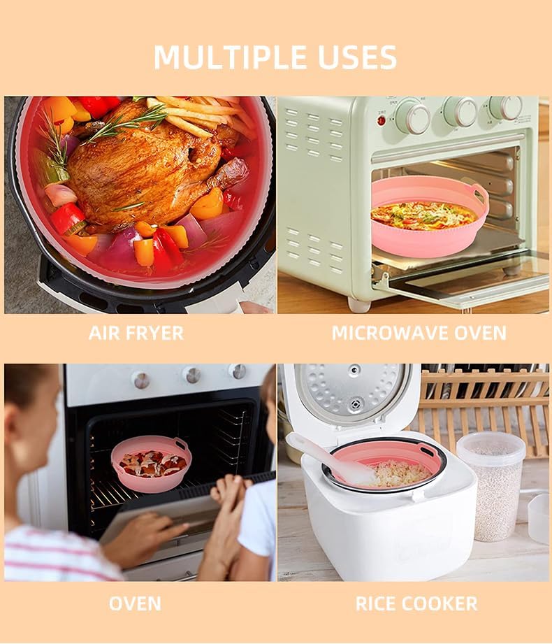 Silicone Air Fryer Liner 8.6" Round for 5–8 QT, No Divider, Reusable Non-Stick Collapsible Pot Liner, Dishwasher Safe, Heat-Resistant 446°F, BLACK, 1 Pack