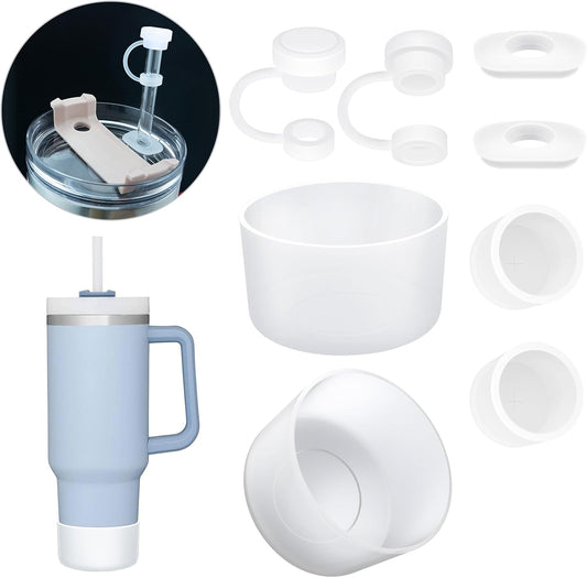 Silicone Spill Proof Stopper Set and Protective Boot for Stanley H1.0 40oz 30oz Tumbler, Leak Proof Straws Topper, Cover Cap and Anti Slip Bottle Bottom Boot Sleeve for Stanley Mug Cup