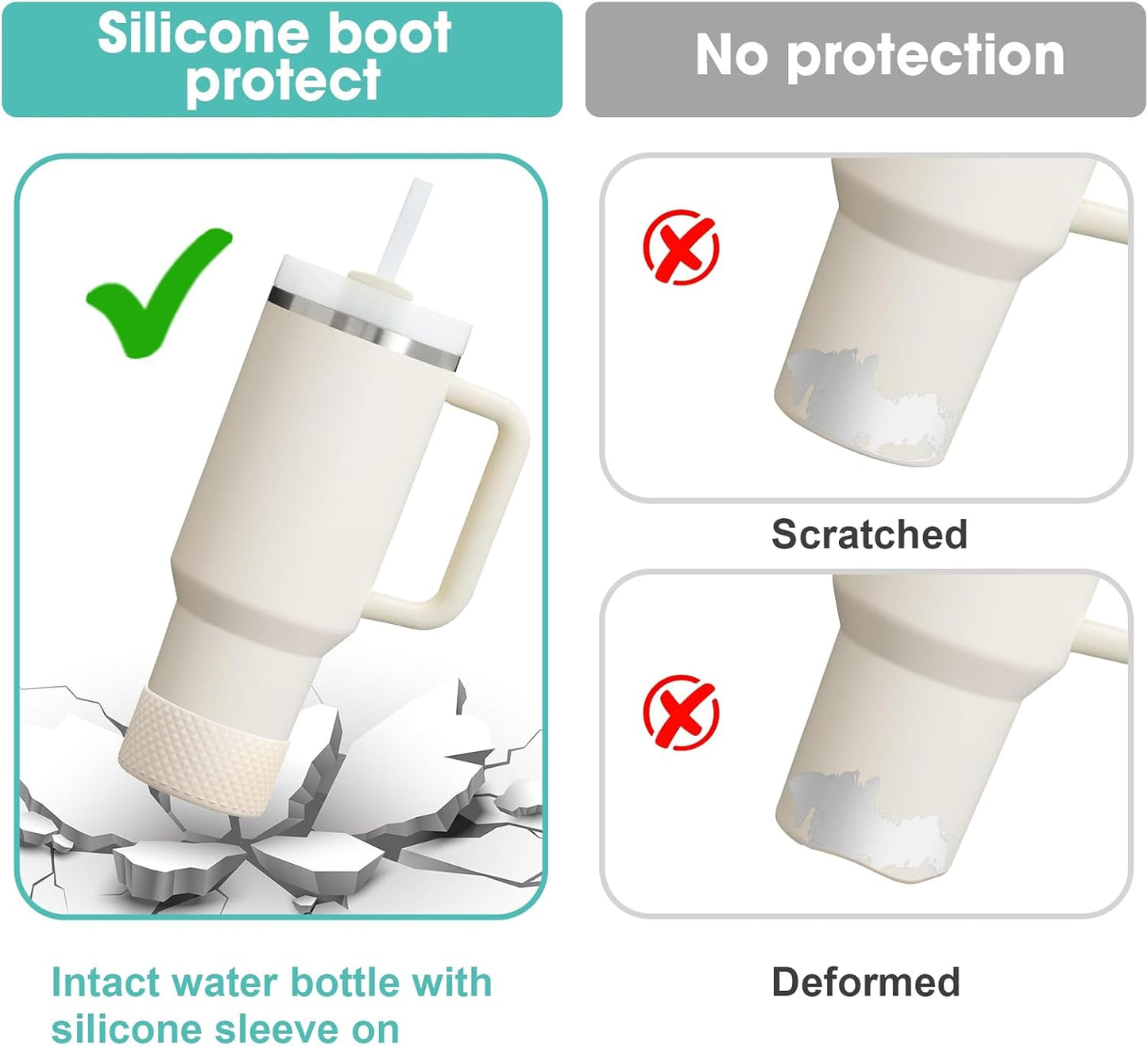 Upgrade 2PCS Protective Silicone Boot Bumper for Stanley Quencher Adventure 40oz 30oz 20oz Tumbler, Water Bottle Bottom Sleeve Cover Accessories for Stanley Mug Cup(Beige)