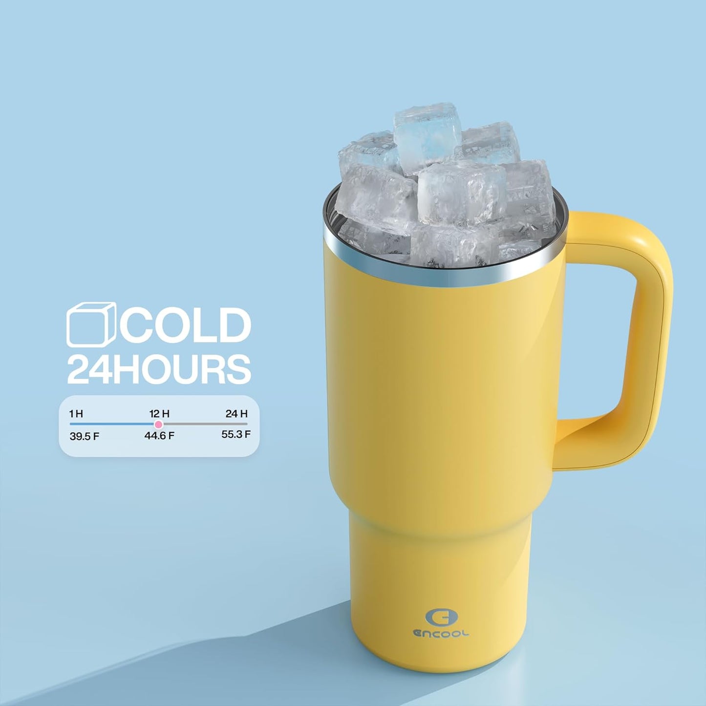 32 oz Tumbler with Handle and Straw: Stainless Steel Insulated Tumbler Keeps Cold for 24 Hours, Leakproof Travel Cup Fits in Cup Holder and BPA-Free, Elfin Yellow