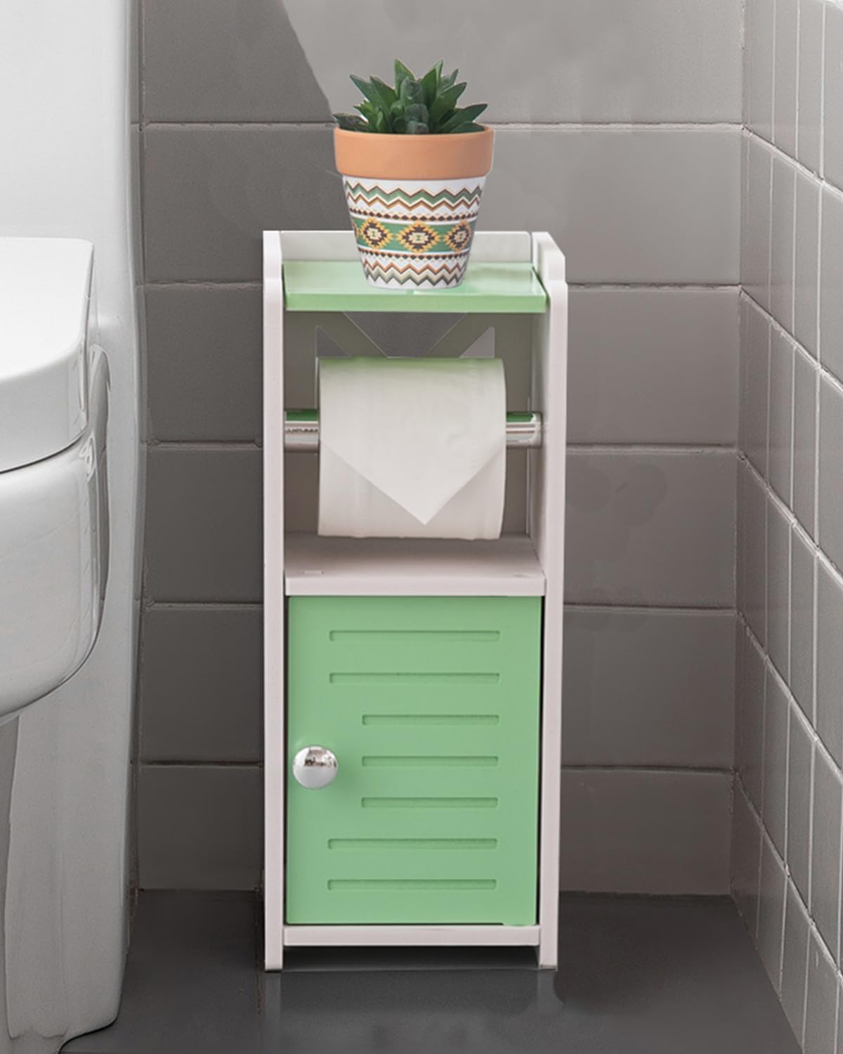 AOJEZOR Toilet Paper Holder Stand: Freestanding PVC Cabinet Storage for Small Bathroom Spaces for Homes and Renters-Mint Green