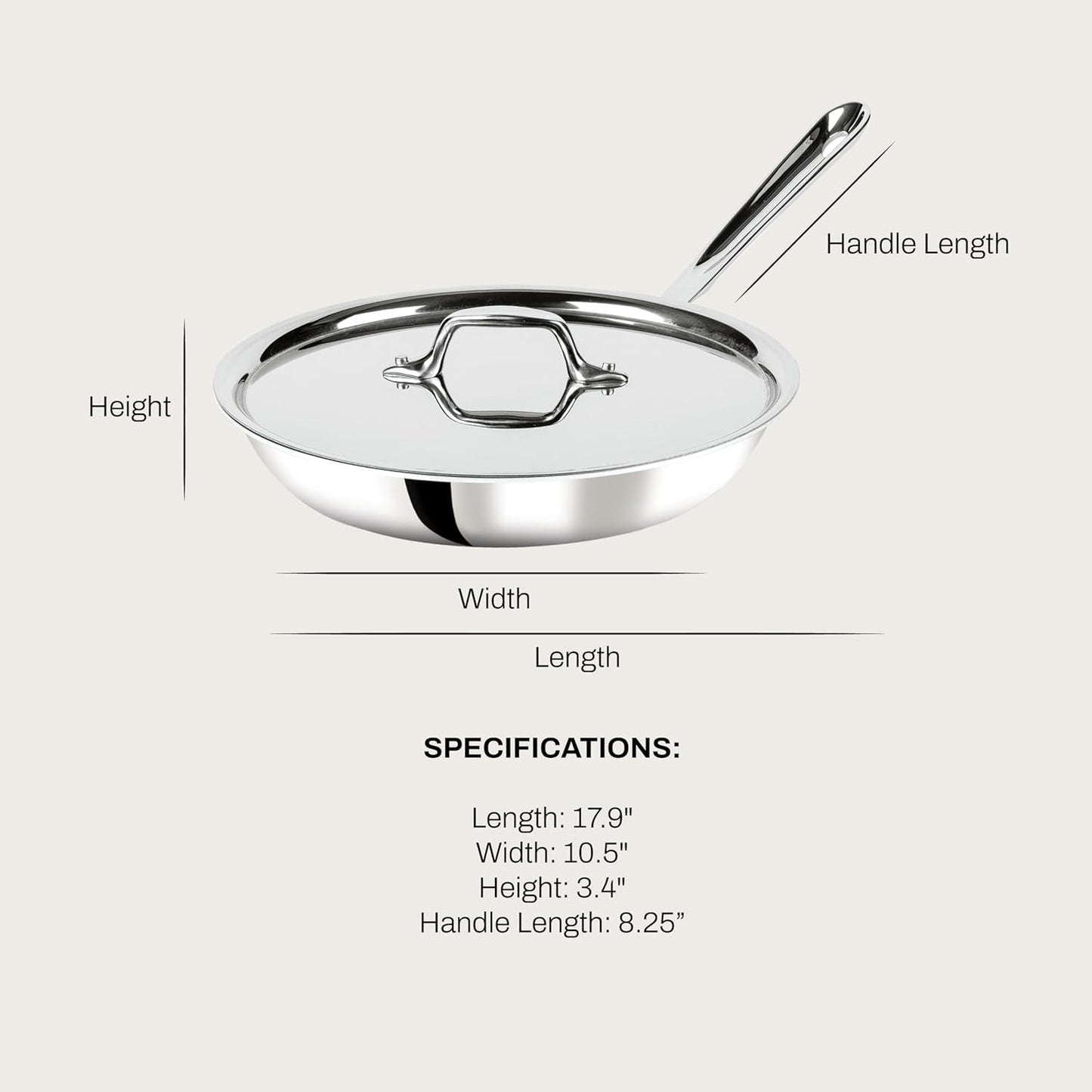 All-Clad D3 3-Ply Stainless Steel Fry Pan with Lid 10 Inch, Induction Compatible, Oven Broiler Safe 600F, Fast and Even Heat, Pots and Pans, Cooking Skillet Cookware, Stainless Steel