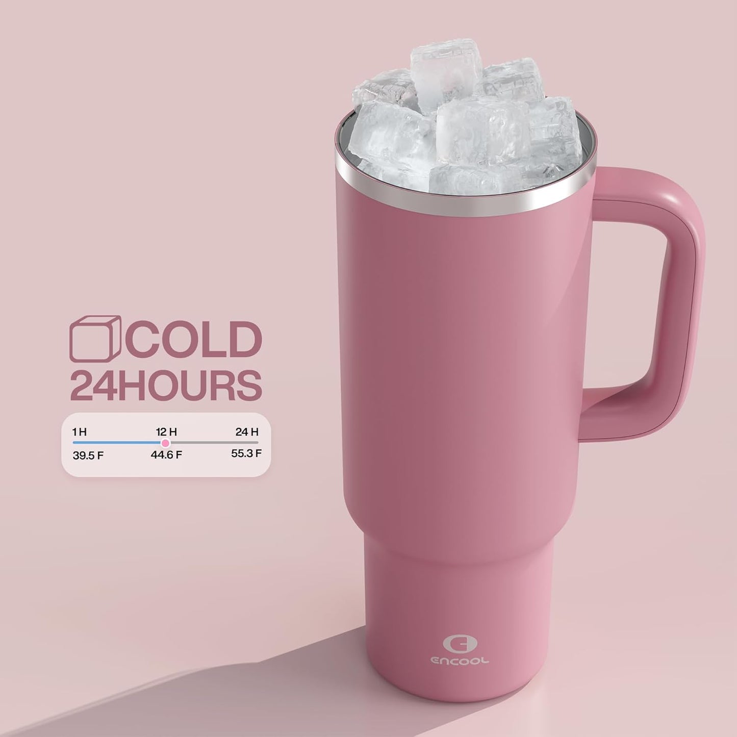 40 oz Tumbler with Handle and Straw: Stainless Steel Insulated Tumbler Keeps Cold for 24 Hours, Leakproof Travel Cup Fits in Cup Holder and BPA-Free,Turkish Rose