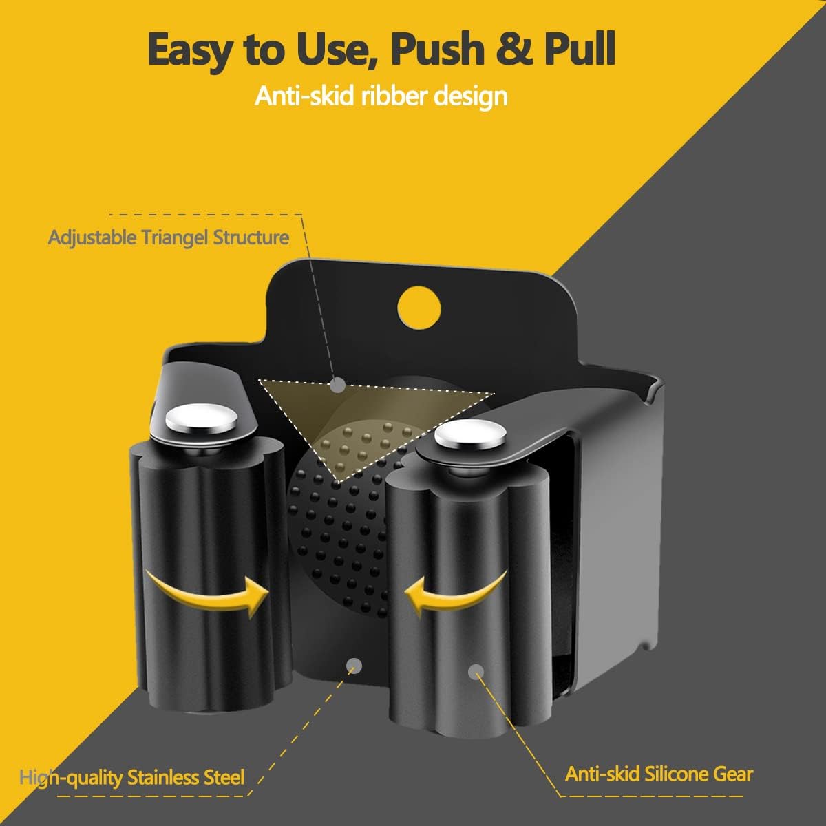 Verdenu 25 Pack Broom Holder Wall Mount, Mop and Broom Holder Wall Mount, Stainless Steel Command Mop Holder with Screws, Garden Tool Storage Organizer for Kitchen, Home, Bathroom, Garage, Black