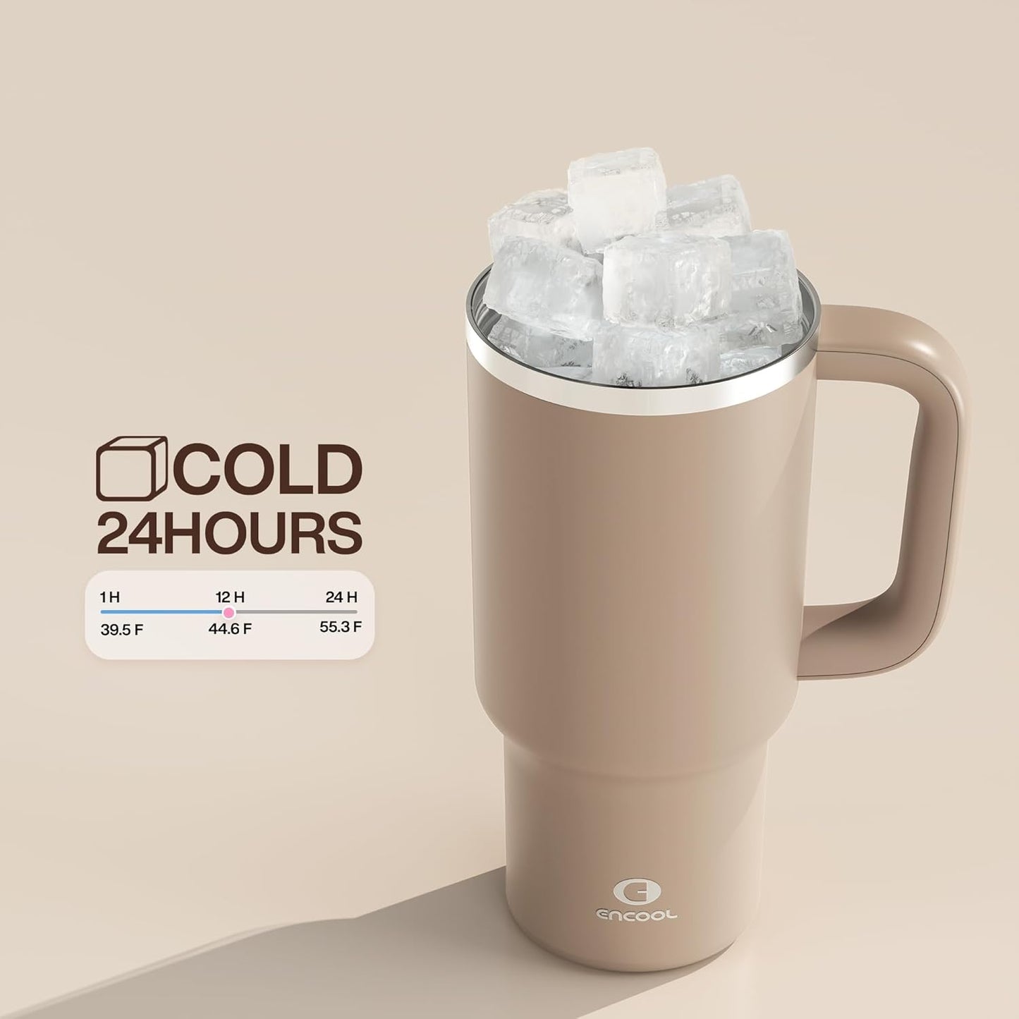 ENCOOL 32 oz Tumbler with Handle and Straw: Stainless Steel Insulated Tumbler Keeps Cold for 24 Hours, Leakproof Travel Cup Fits in Cup Holder and BPA-Free,Raw Umber