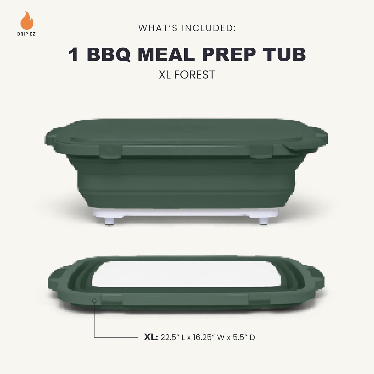Drip EZ Collapsible BBQ Prep Tub - for Meal Prep Marinating Food Storage - Includes Cutting Board & Locking Lid - (1) XL - Green