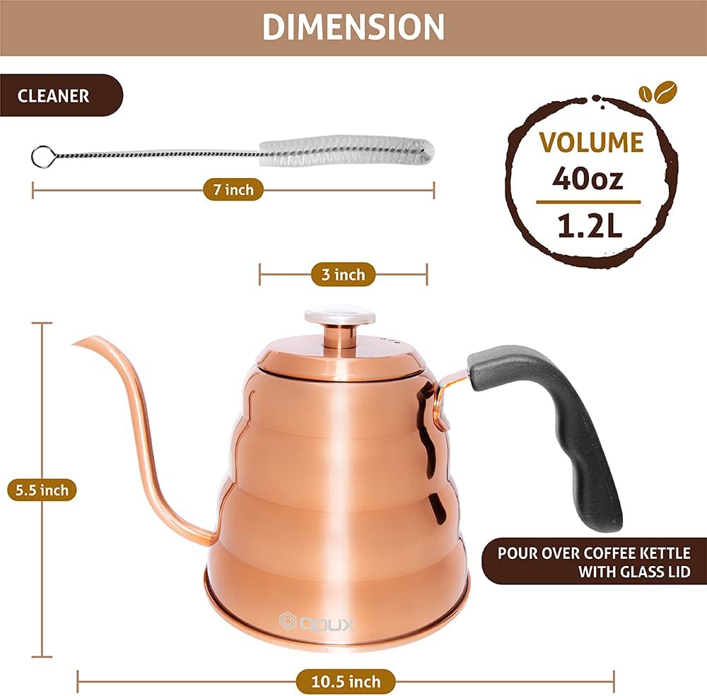 OPUX Pour Over Coffee Kettle with Gooseneck | Stainless Steel 40 oz, Stovetop Induction Goose Necked Kettle Slow Pour Drip Spout (1.2 Liter, 40 fl oz) Copper