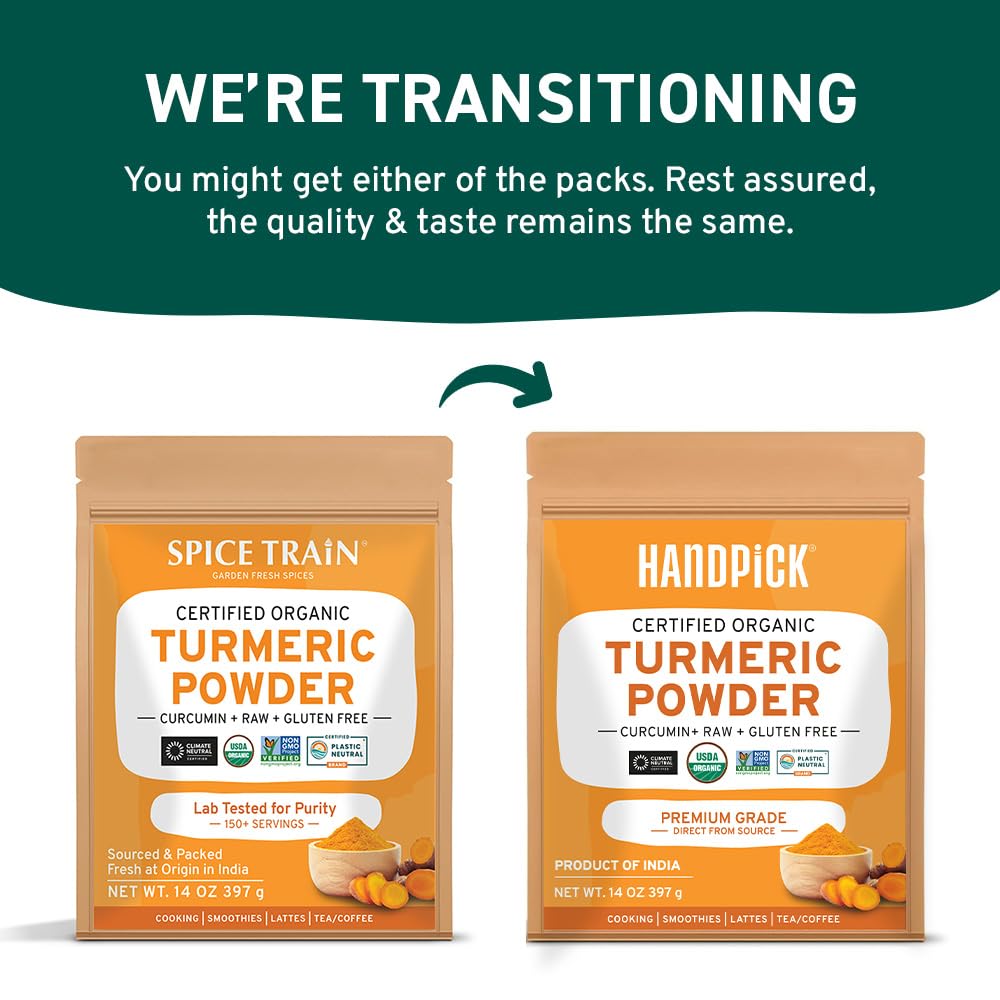 HANDPICK, Organic Turmeric Powder with Curcumin (397g/14oz) | Authentic Indian Origin | Gluten Free | Made from Turmeric Root