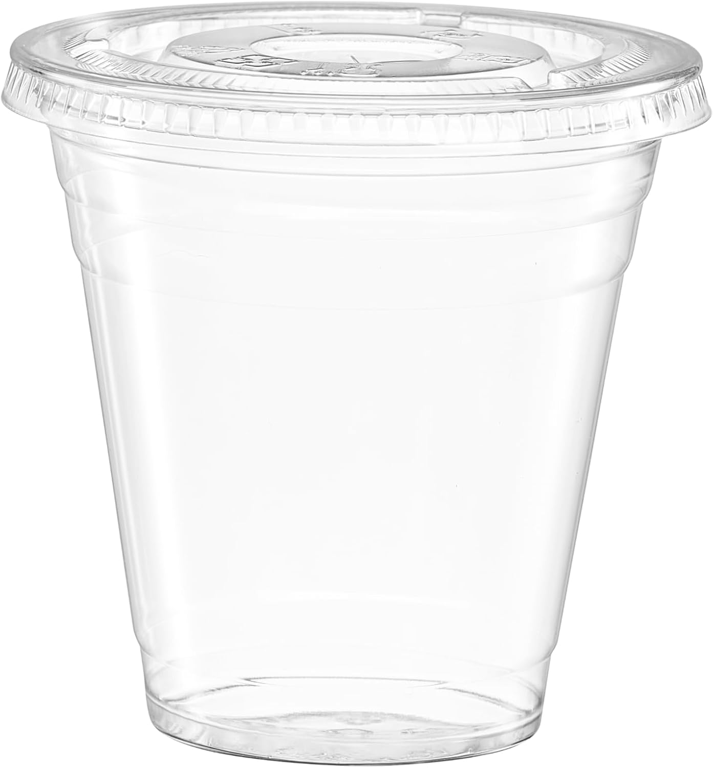 GUSTO Clear Plastic Cups with Flat Lids [12 oz - 50 Count] - Disposable Iced Coffee Cups with Lids - PET Plastic Cold Cups for Smoothies, Juices & To-Go Drinks - Formerly Comfy Package