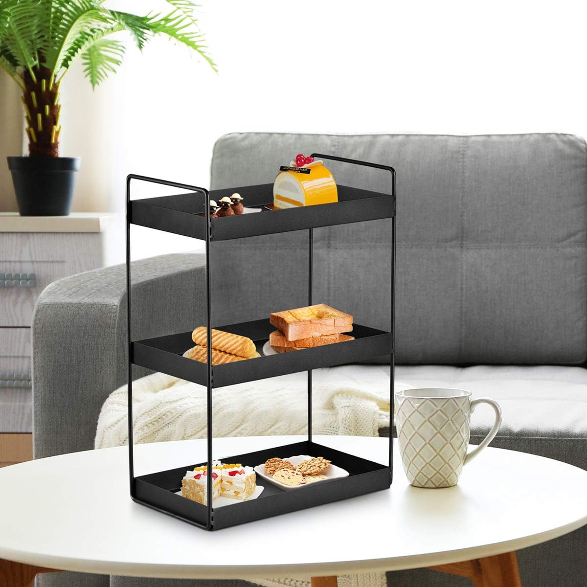 3-Tier Bathroom Countertop Organizer Vanity Tray Cosmetic & Makeup Storage Kitchen Spice Rack Standing Shelf, Black