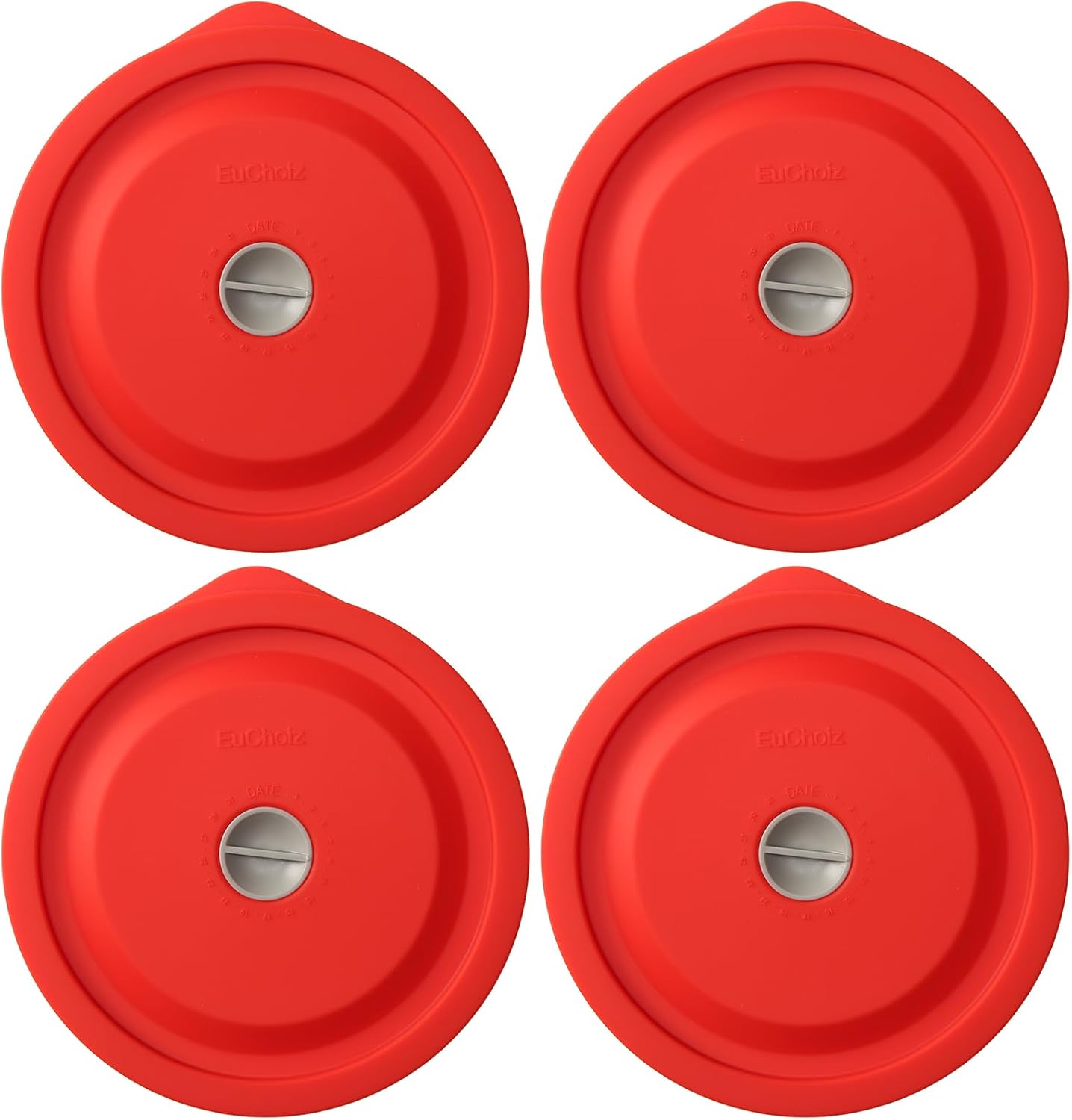 Replacement Lids for Pyrex 7200-PC 2 Cup, Silicone Round Storage Cover Lid for Anchor Hocking Glass Bowl 4 Pack with Date Mark Red