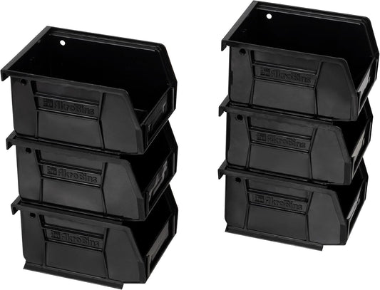 Akro-Mils 30210 AkroBins Plastic Storage Bins, Space-Saving Stackable Bins for Garage, Pantry, Craft Organization, 5" x 4" x 3", Black, 6-Pack