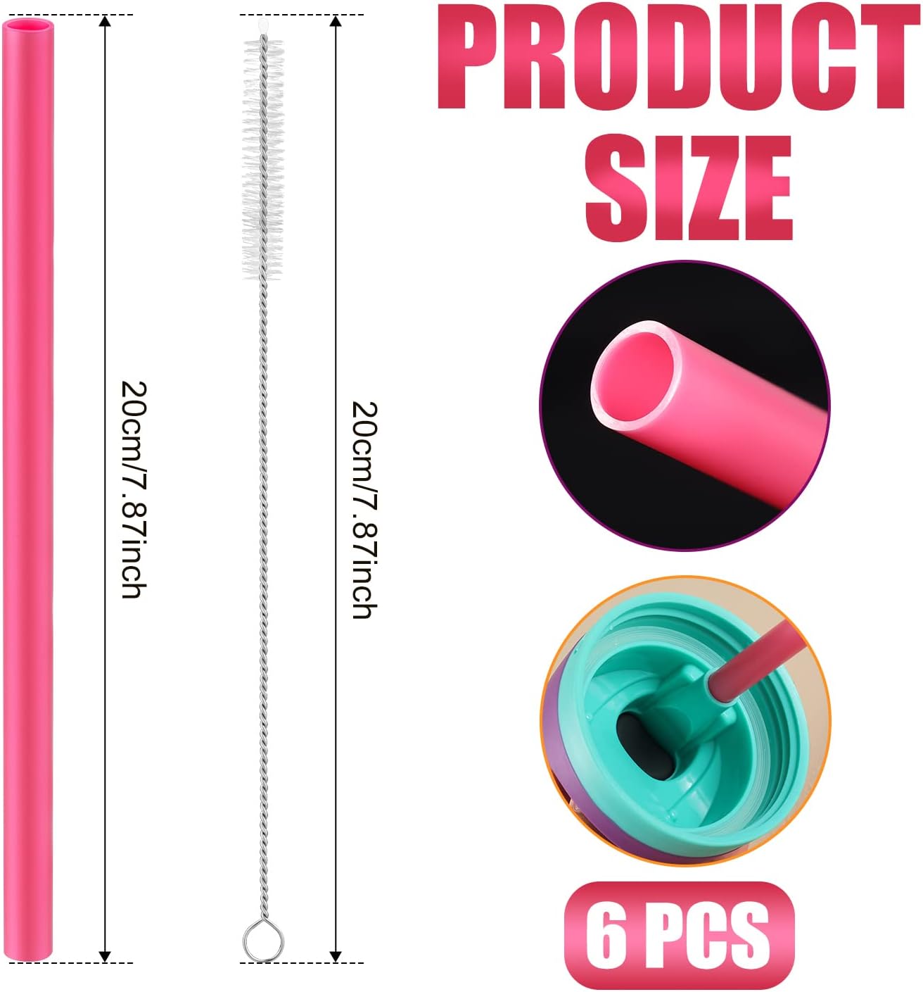 6pcs Replacement Straws for Owala FreeSip 24oz 32oz, Reusable Plastic Straws with Cleaning Brush for Owala Water Bottle 24 oz 32 oz and Flip 25 oz, Tumbler Accessories (Colorful)