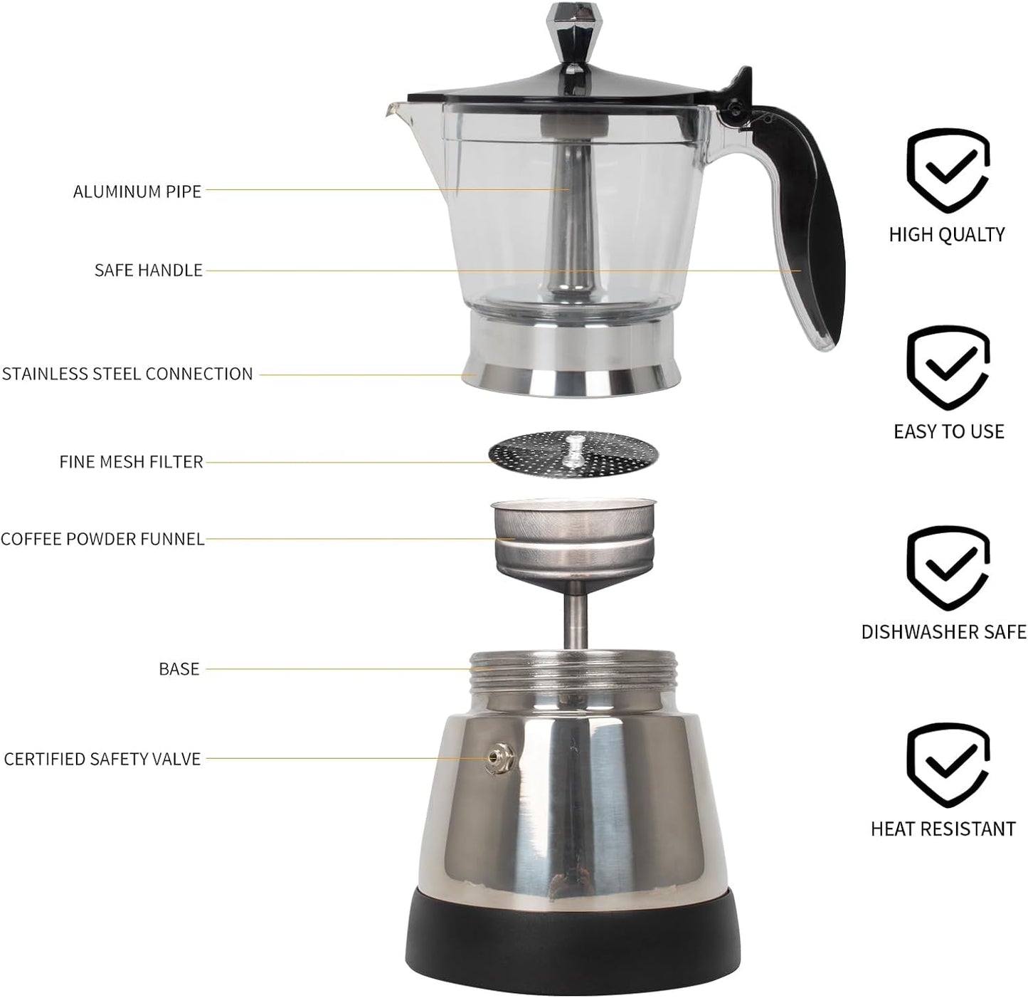 Cafeteras Electricas Modernas Moka Pot, Italian Coffee Espresso Machine, 6 Cup Cuban Coffee Maker with Detachable Base & Overheat Protection, Greca Electrica De Cafe Gift for Travel