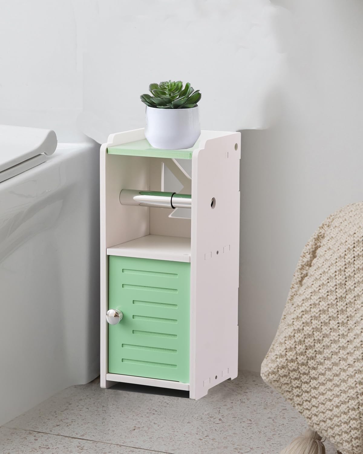 AOJEZOR Toilet Paper Holder Stand: Freestanding PVC Cabinet Storage for Small Bathroom Spaces for Homes and Renters-Mint Green