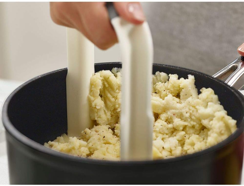 Joseph Joseph 20140 Easy-Mash Plastic Potato Masher Ergonomic with Non-slip Grip and Pan-scraping Edges Dishwasher Safe, One-size, White