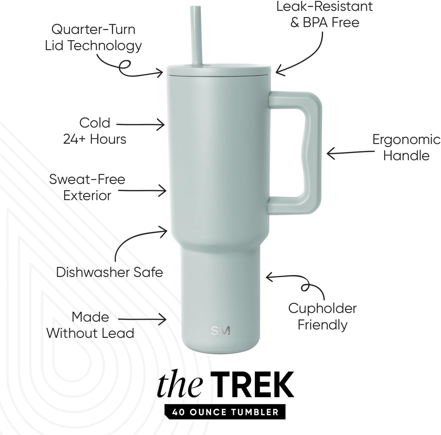 Simple Modern 40 oz Trek Tumbler with Handle and Straw Lid | Cup Holder Friendly Insulated Stainless Steel Travel Mug | Sea Glass Sage (Pack of 12)