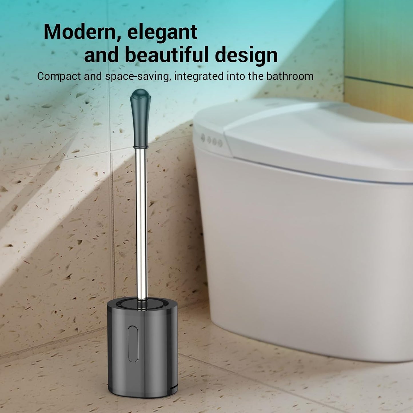 Toilet Brush, Compact Size Toilet Bowl Brush with Stainless Steel Handle, Small Size Plastic Holder Easy to Hide, Space Saving for Storage, Drip-Proof, Easy to Assemble, Deep Cleaning Black