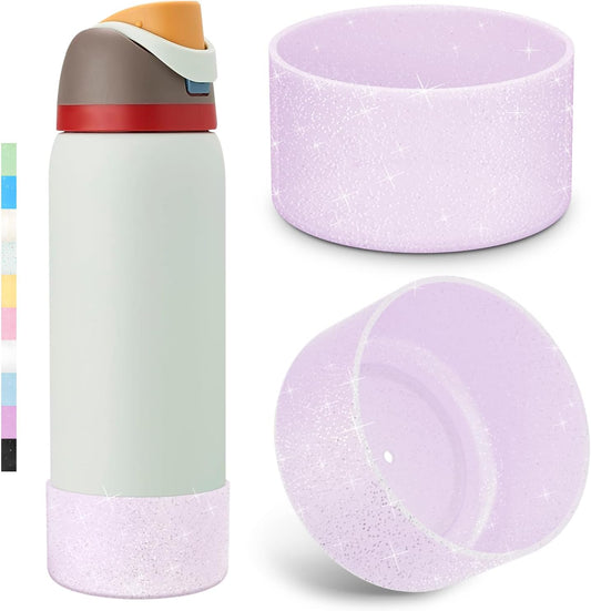 2PCS Glitter Silicone Boot for Owala Water Bottle, Anti-Slip Protective Sleeve for Owala Twist,FreeSip and Flip Stainless Steel Water Bottle, BPA-Free, Dishwasher Safe, Accessories