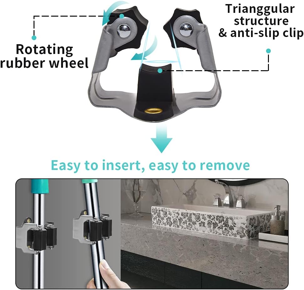 3-H 10 Pack Mop and Broom Holder Big Size Hanging 1 KG Extra, Broom Holder Wall Mount for Hanging and Organizing Shove Rake Yard Tools in Garage Garden Shed Laundry Kitchen up to 1.45 Inch (Black)