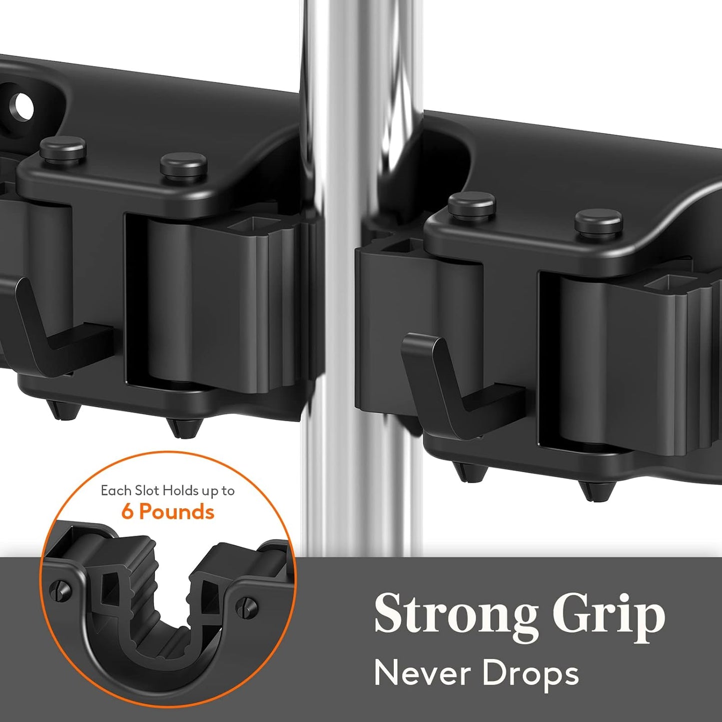 Lifewit Mop and Broom Holder Wall Mount, Anti-Slip Broom Hanger for Kitchen Organization, Heavy Duty Cleaning Supplies Organizer, Easy Install Tool Organizer for Closet, Garage, 5 Slot 6 Hooks, Black