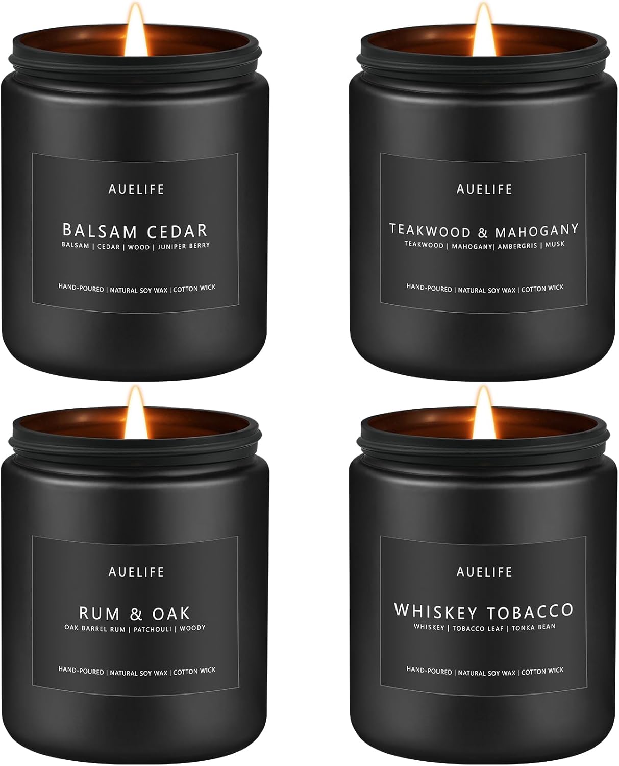 Winter Candle Gift Set for Men – 4 Pack Soy Candles with Balsam Cedar, Teak & Mahogany, Whiskey Tobacco, Rum & Oak – Masculine Scented Candles for Home, Christmas Gift Set for Dad Fathers Day