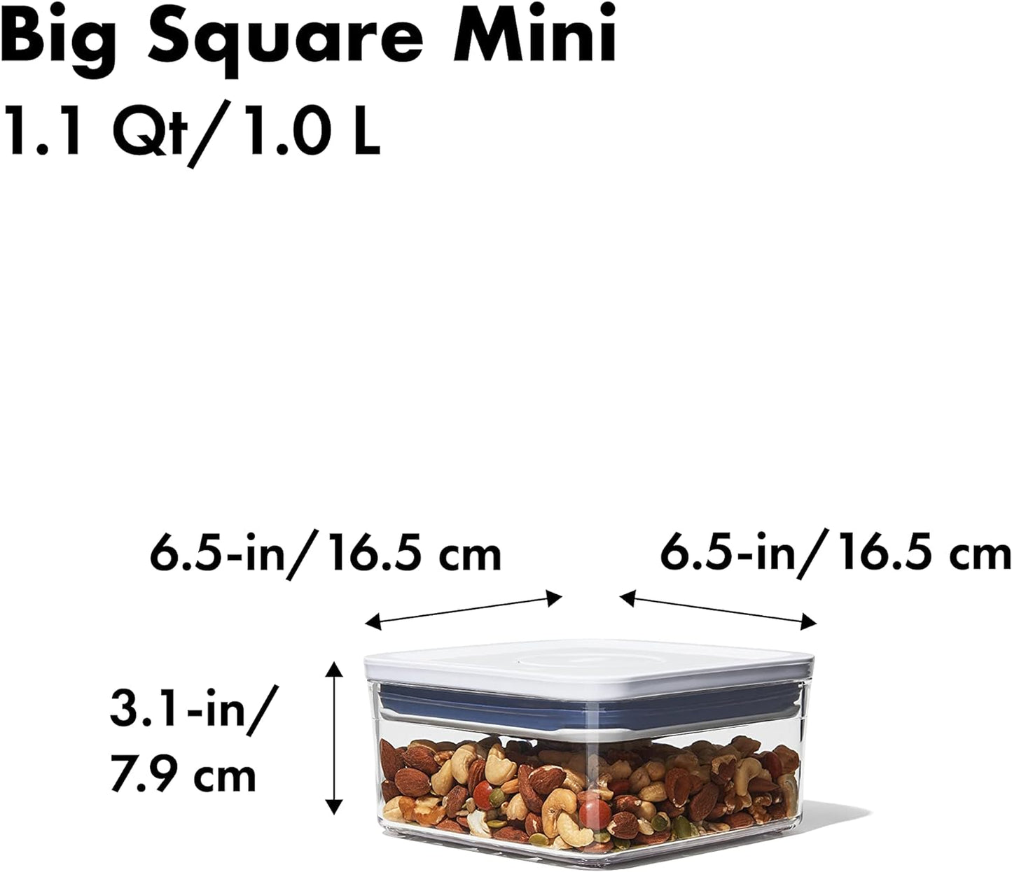 OXO Good Grips POP Container - Airtight Food Storage - Big Square Mini 1.1 Qt Ideal for tea bags, baking supplies, nuts or snacks