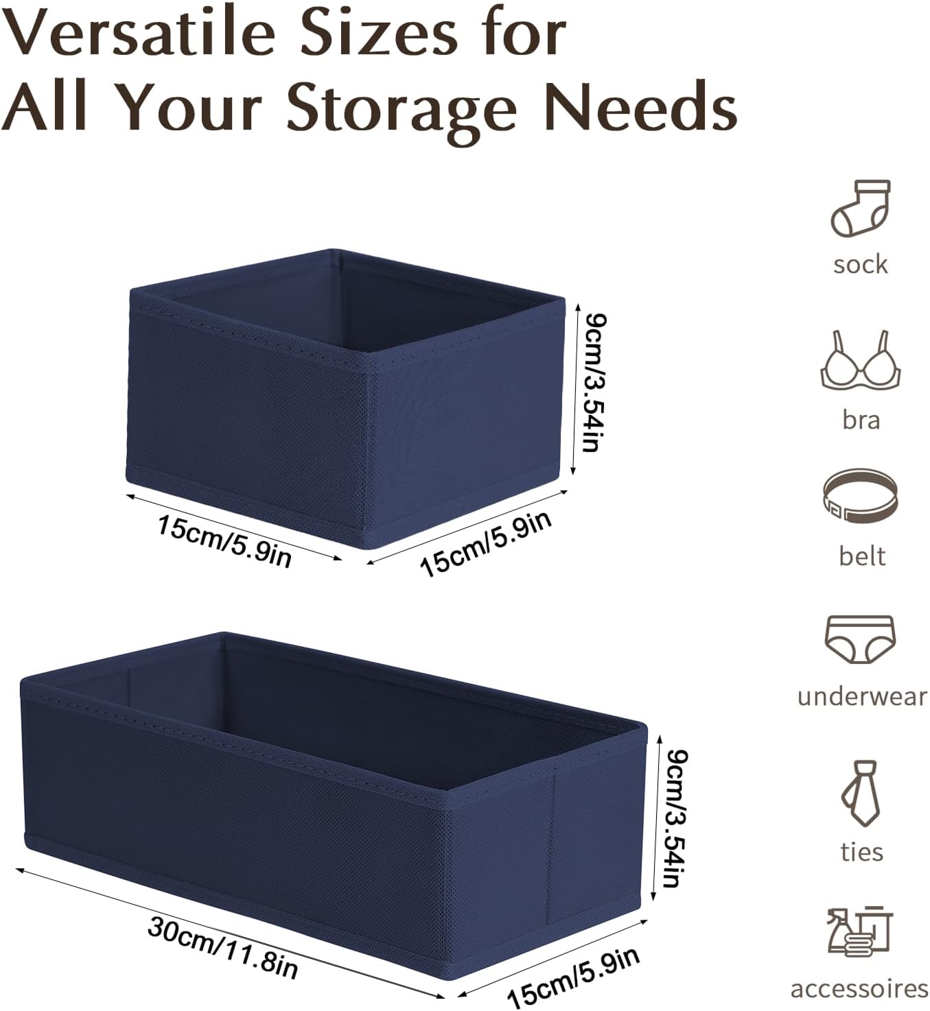 DIMJ Drawer Organizers Clothes, Set of 16 Dresser Organizer Bins, Fabric Closet Organizers and Storage, Shallow Drawer Dividers for Nursery, Clothing, Baby Clothes, Socks, Underwears, Tie (Navy Blue)