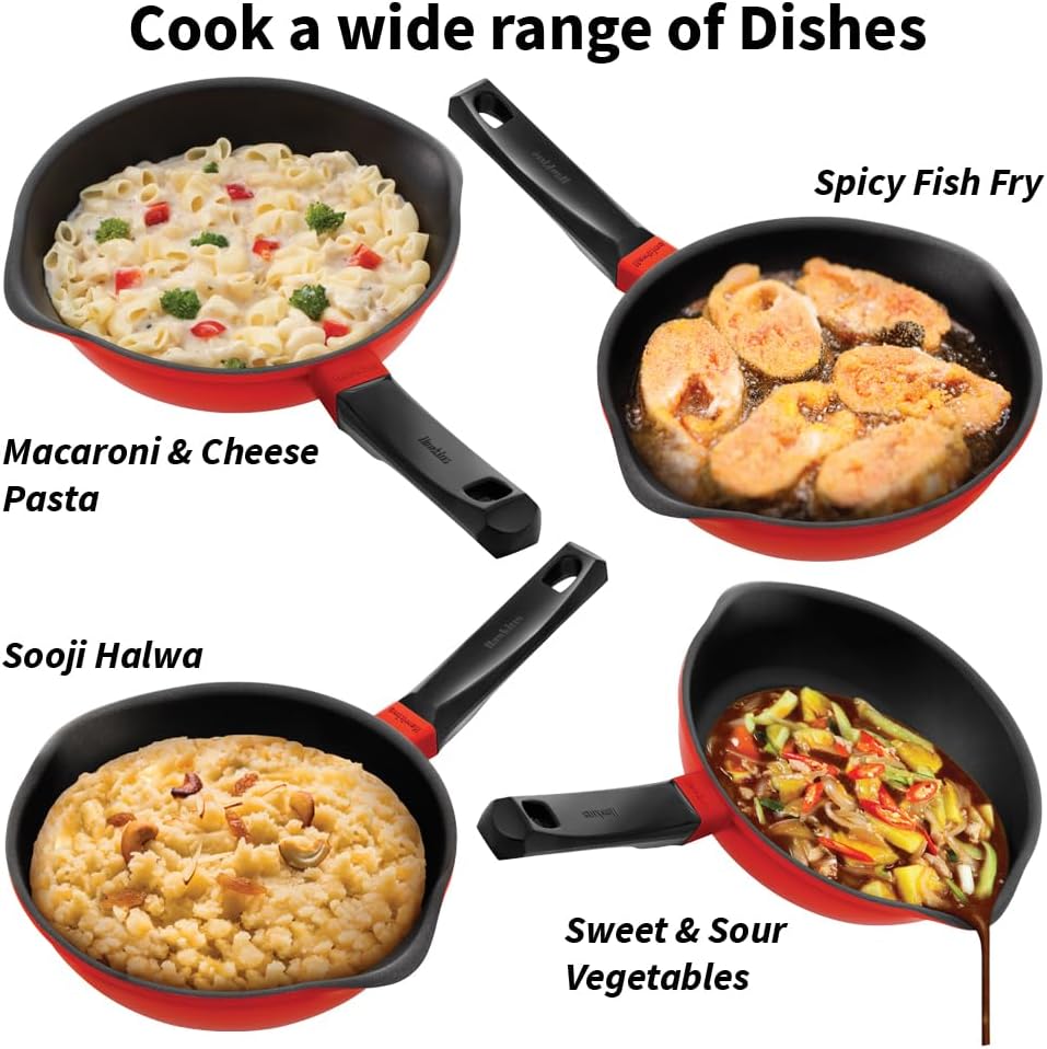 HAWKINS 24 cm Die Cast Induction Compatible Frying Pan with Glass Lid, Red (IDCF24G)