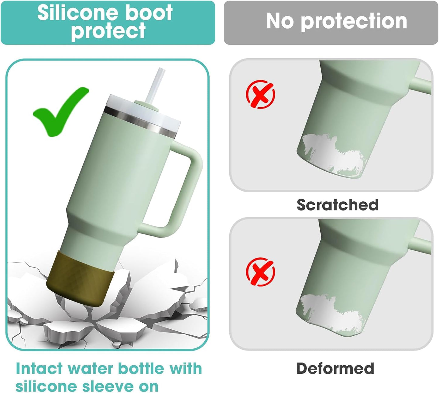 Upgrade 2PCS Protective Silicone Boot Bumper for Stanley Quencher Adventure 40oz 30oz IceFlow 20oz 30oz Tumbler, Water Bottle Bottom Sleeve Cover Accessories for Stanley Mug Cup(Brown Green)