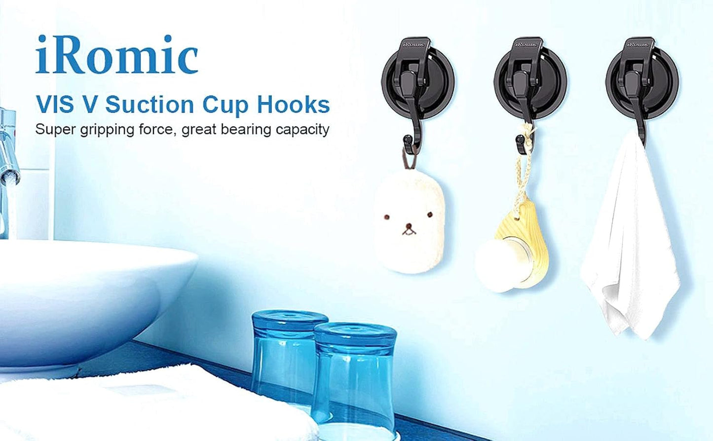 Heavy Duty Vacuum Suction Cup Hooks (2Pack) for Shower,Glass Window,Kitchen&Bathroom&Restroom Organization，Gun Silver.