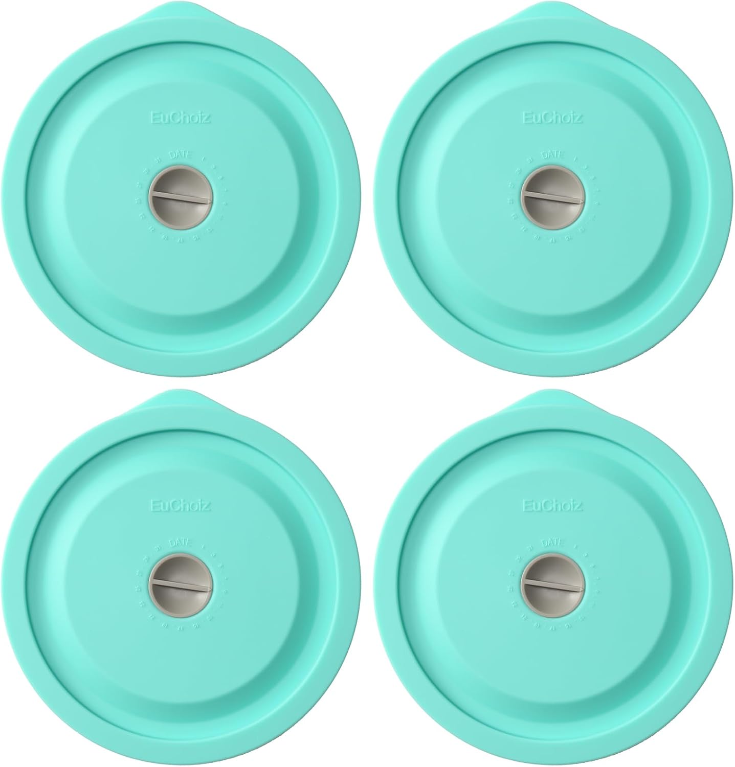 Replacement Lids for Pyrex 7200-PC 2 Cup, Silicone Round Storage Cover Lid for Anchor Hocking Glass Bowl 4 Pack with Date Mark Turquoise