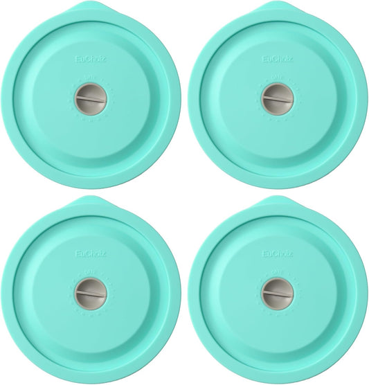 Replacement Lids for Pyrex 7200-PC 2 Cup, Silicone Round Storage Cover Lid for Anchor Hocking Glass Bowl 4 Pack with Date Mark Turquoise